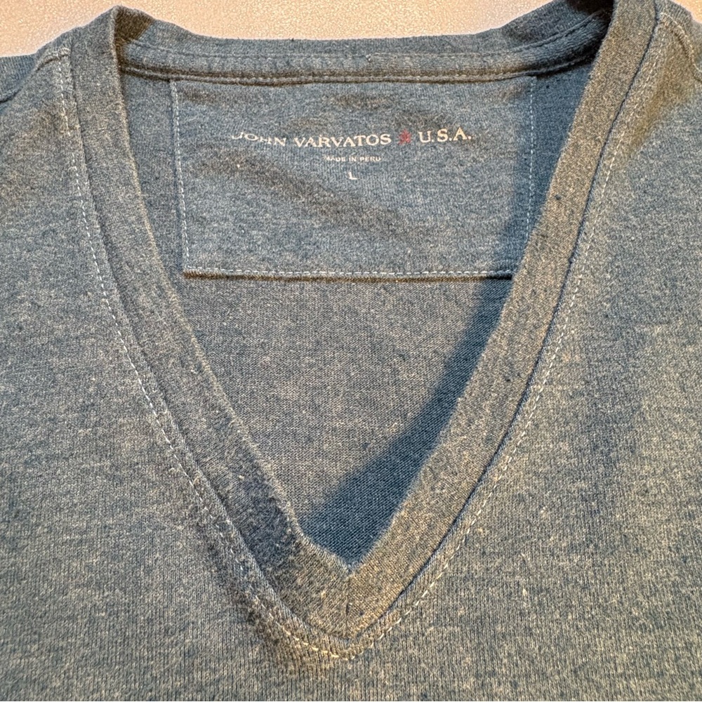 John Varvatos USA Blue V-Neck T-Shirt for Men.  Size L.  Good condition.
